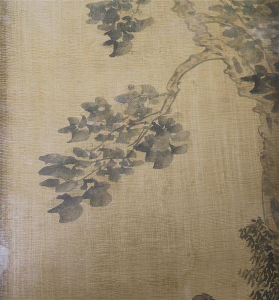 Chinese School, a pair of watercolours, 68 x 22cm and a scroll painting